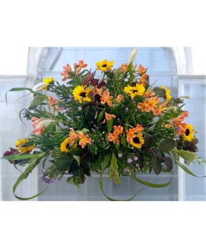 Golden: Orange and Yellow Casket Spray