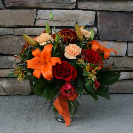 Fall Ginger Jar Seasonal Flower Arrangement