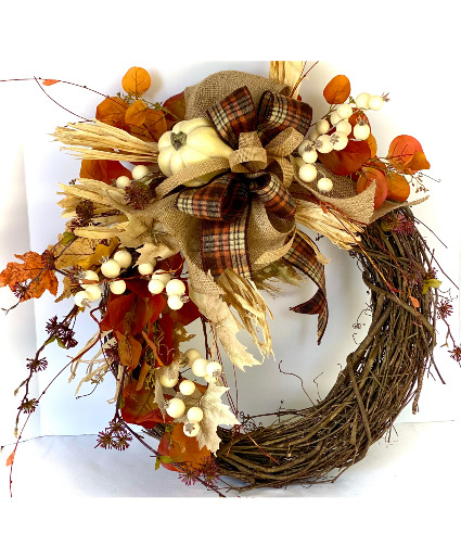 Pumpkin & Berries Fall Grapevine Wreath Powell Florist Exclusive