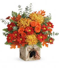 Fall Leaves Arrangement in birch cube