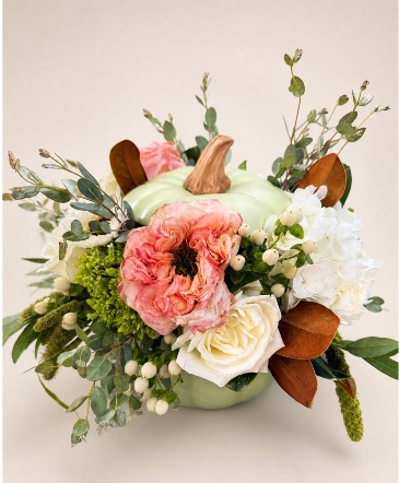 Fall Pumpkin Arrangement  Sage Green Ceramic Pumpkin in Midland, TX | FLOWERLAND