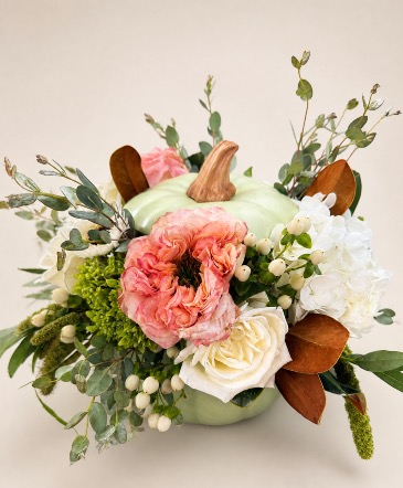 Fall Pumpkin Arrangement  Sage Green ceramic pumpkin in Odessa, TX | MARK KNOX FLOWERS