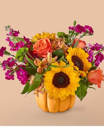 Autumn Pumpkin with Sunflowers 