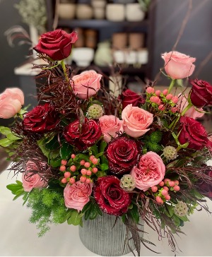 ‘Blush & Bordeaux’ Blossom + Birch Signature Rose Arrangement
