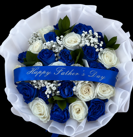 Father's Day Bouquet 30 roses with baby breath, and ribbon 