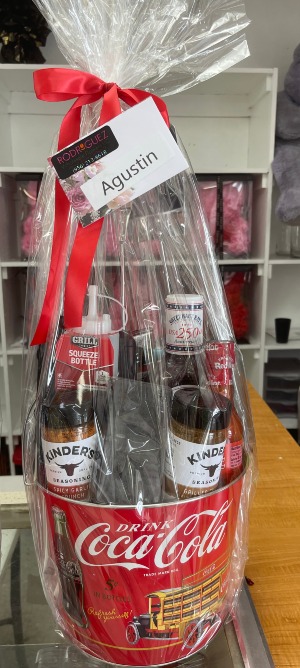 Father's Day Coca-Cola Basket Includes: Spatula, Tongs, grill cleaning, seasoning, etc.
