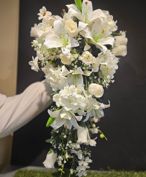 Faux white bridal  Cascade bouquet