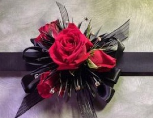 feathered red and black wristlet 