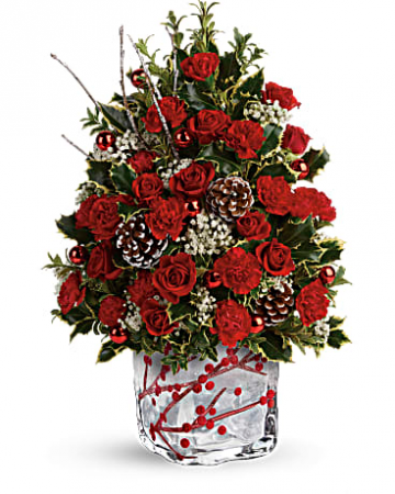 Festive Berries Tree Hand-blown glass cube