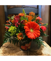 Festive Fall Tin Designed in variety of fall tins with fall flowers