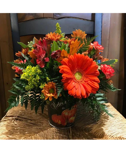 Festive Fall Tin Designed in variety of fall tins with fall flowers