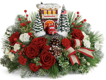 FESTIVE FIRE STATION THOMAS KINKADE Floral Arrangement in Williston Park, NY | VOGUE FLOWERS