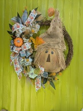 Festive Scarecrow Wreath 14" Silk Fall Wreath