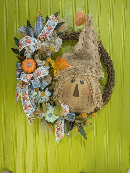 Festive Scarecrow Wreath 14" Silk Fall Wreath