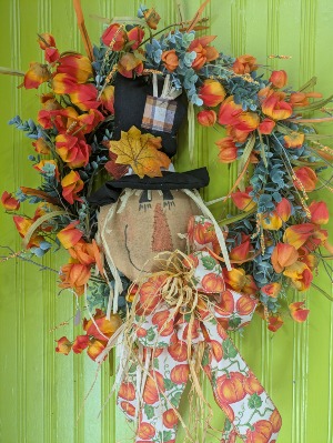 Festive Scarecrow Wreath 14" Silk Fall Wreath