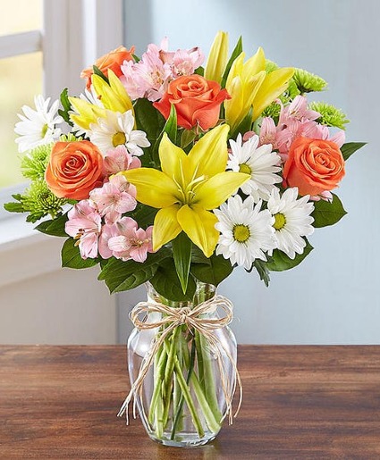 Fields of Europe Orange Roses, Yellow Lilies 