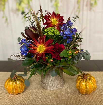Fiery Autumn Hatbox Arrangement