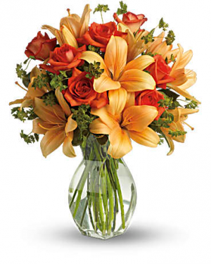 Fiery Lily and Rose Bouquet