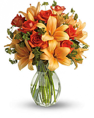 Fiery Lily and Rose Bouquet