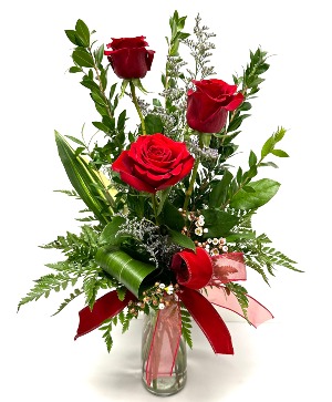 Fiery Red Roses Vased Arrangement