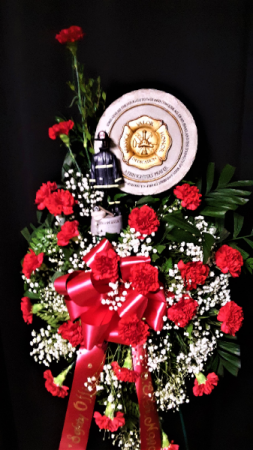 FIREMANS GOOD BYE easel arrangement