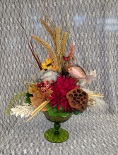 Fish & Silk Flowers in Green Goblit 