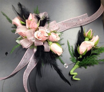 Flirtatious Flamingo Wrist Corsage & Boutonniere Set
