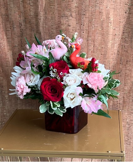 FLIRTY FLAMINGOS FLOWER ARRANGEMENT