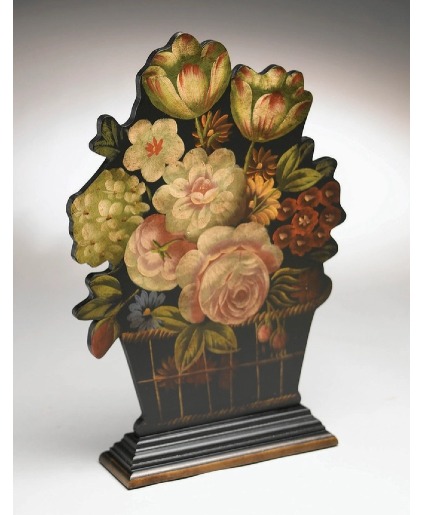 Floral Basket Silhouette Wooden Decror