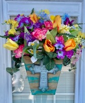 Flower Cross Vibrant Box Wreath Spring Faux Flower Wreath