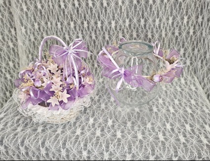 Flower Girl Set w Silk & Ceramic Flowers 