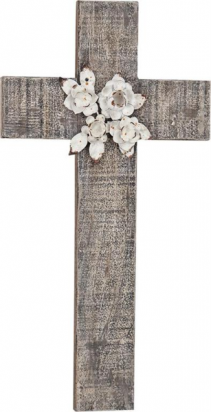 FLOWERED WOOD WALL CROSS 