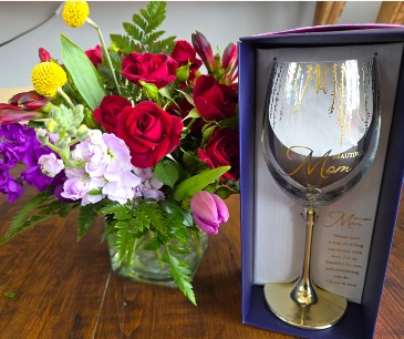 Flowers & Wine Glass Bundle For Mom in Burlington, NC | STAINBACK FLORIST & GIFTS LLC