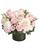 Fluffy Pink Pave Hydrangea, Lisianthus and Rose Arrangement