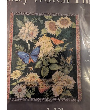Flutter and Flowers Sympathy Throw  Sympathy Blanket on Easel 