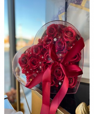 Foam red roses heart box  