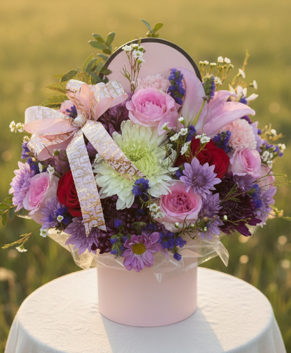 For My Sweetheart Fresh flowers in hat box 