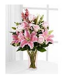 FOREVER IN LOVE PINK OR CLEAR VASE BOUQUET