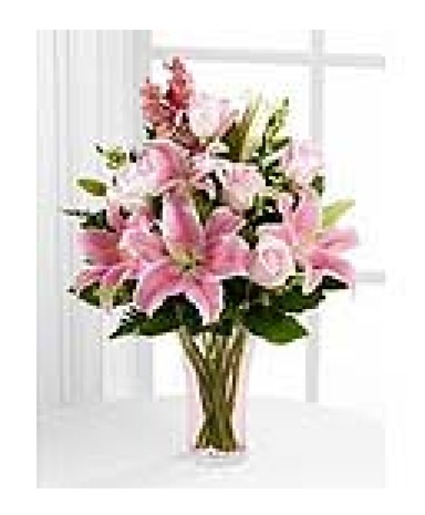 FOREVER IN LOVE PINK OR CLEAR VASE BOUQUET