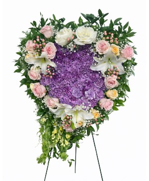 Forever in Our Hearts Standing Heart-Shaped Funeral Spray