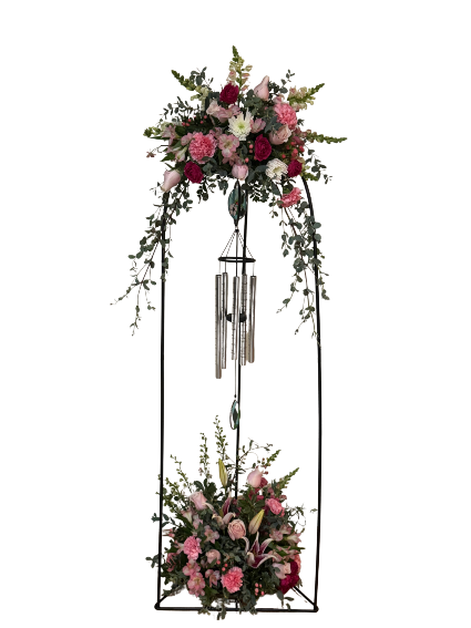 Forever in Our Hearts Wind Chime Tribute Standing Spray with Keepsake Wind Chime