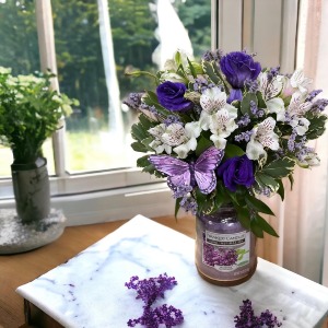 Fragrant Bliss (Lavendar Candle) Flower Arrangement with Candle Vase