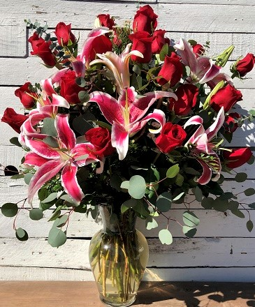 Fragrant Stargazers and 2 Dozen Roses 