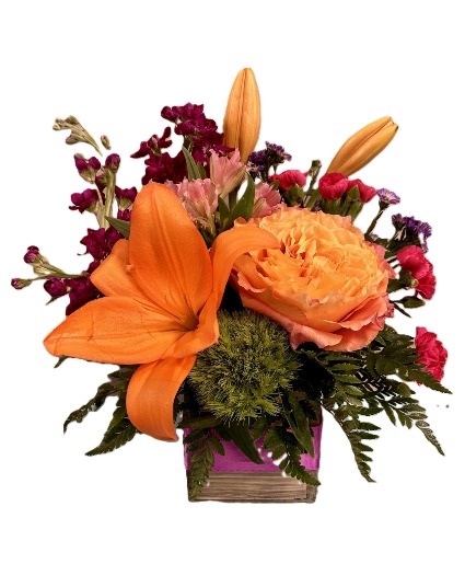 Free Spirit Lilies Wood Box Arrangement 