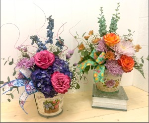 French Garden Planter Bouquet fresh cut mix in container