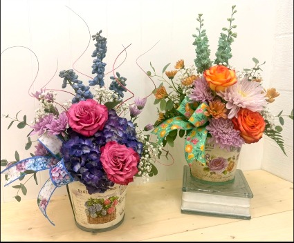 French Garden Planter Bouquet fresh cut mix in container