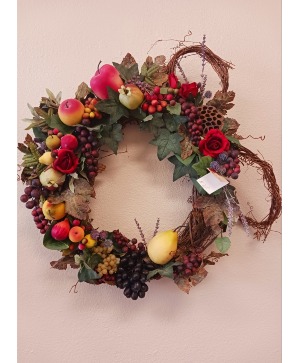 Artificial Fruit And Florals Silk Wreath