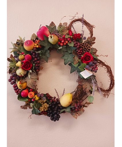 Artificial Fruit And Florals Silk Wreath