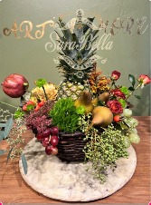 Fruit Basket with cut fresh flowers 
