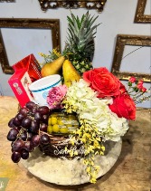 FRUIT,SNAKS AND FLOWERS BASKET 